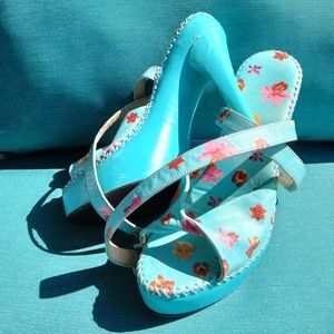 COPY - Butterfly Leather Sky Blue Heels
